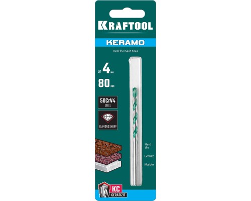 Сверло по керамограниту Keramo, 4x80 мм, тв.сплав КС KRAFTOOL 29175-080-4