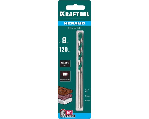 Сверло по керамограниту Keramo, 8x120 мм, тв.сплав КС KRAFTOOL 29175-120-8