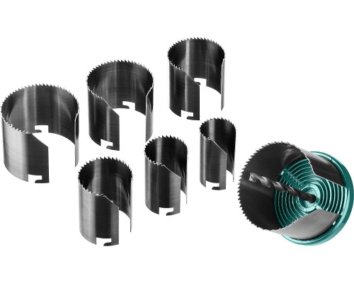 Наборная кольцевая пила по дереву 7 шт., (25-32-38-45-50-56-62x42 мм) KRAFTOOL 29580-H7-42