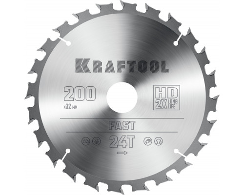 Пильный диск по дереву Fast, 200x32 мм, 24Т KRAFTOOL 36950-200-32 Пильный диск по дереву Fast, 200x32 мм, 24Т KRAFTOOL 36950-200-32