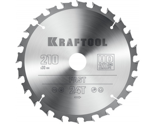 Пильный диск по дереву Fast, 210x30 мм, 24Т KRAFTOOL 36950-210-30 Пильный диск по дереву Fast, 210x30 мм, 24Т KRAFTOOL 36950-210-30