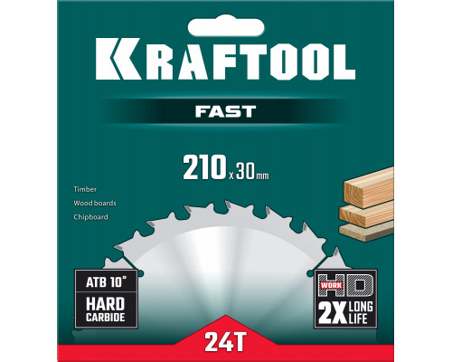 Пильный диск по дереву Fast, 210x30 мм, 24Т KRAFTOOL 36950-210-30 Пильный диск по дереву Fast, 210x30 мм, 24Т KRAFTOOL 36950-210-30