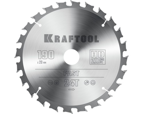 Пильный диск по дереву Fast, 190x20 мм, 24Т KRAFTOOL 36950-190-20