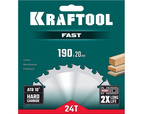Пильный диск по дереву Fast, 190x20 мм, 24Т KRAFTOOL 36950-190-20