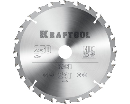 Пильный диск по дереву Fast, 250x32 мм, 24Т KRAFTOOL 36950-250-32