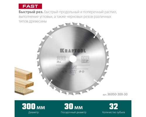 Пильный диск по дереву Fast, 300x30 мм, 32Т KRAFTOOL 36950-300-30