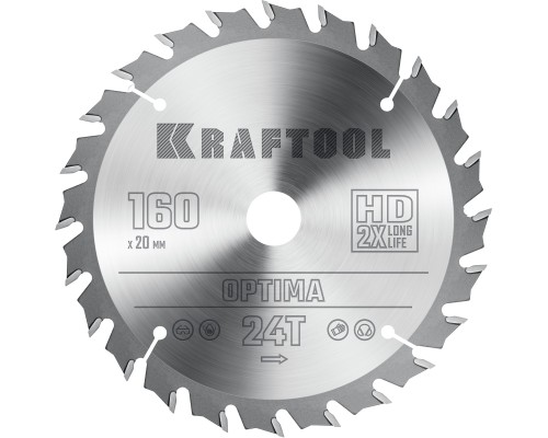 Пильный диск по дереву Optima, 160x20 мм, 24Т KRAFTOOL 36951-160-20