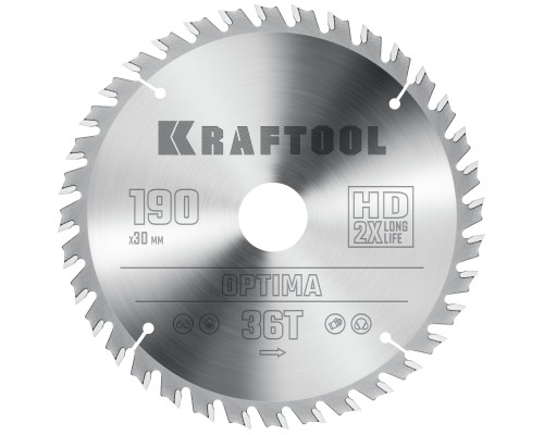 Пильный диск по дереву Optima, 190x30 мм, 36Т KRAFTOOL 36951-190-30