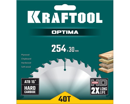 Пильный диск по дереву Optima, 254x30 мм, 40Т KRAFTOOL 36951-254-30