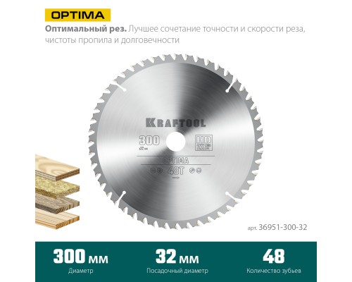 Пильный диск по дереву Optima, 300x32 мм, 48Т KRAFTOOL 36951-300-32