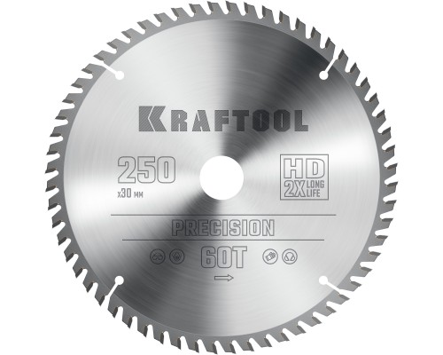 Пильный диск по дереву Precision, 250x30 мм, 60Т KRAFTOOL 36952-250-30