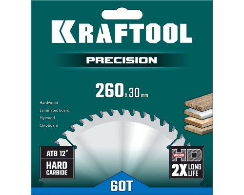Пильный диск по дереву Precision, 260x30 мм, 60Т KRAFTOOL 36952-260-30