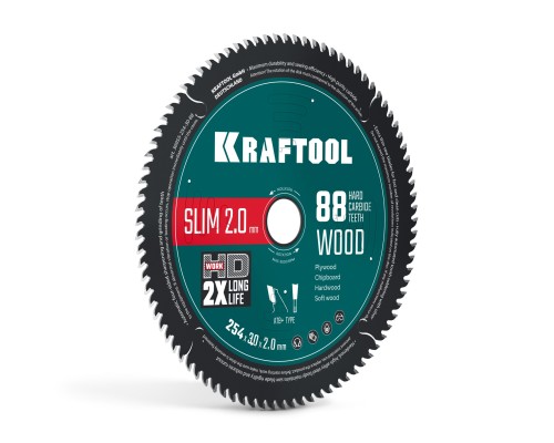 Диск пильный по дереву Slim wood cut 254x30x2.0 мм, 88Т KRAFTOOL 36955-254-30-88