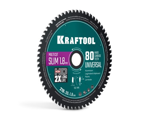Диск пильный по дереву Slim multi cut 210x30x1.8 мм, 80Т KRAFTOOL 36957-210-30-80