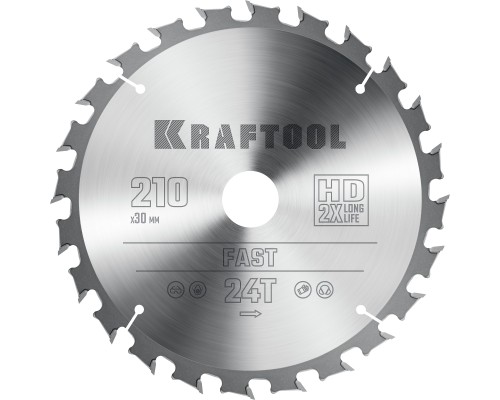 Пильный диск по дереву Fast, 210x30 мм, 24Т KRAFTOOL 36950-210-30
