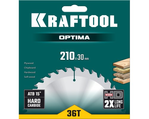 Пильный диск по дереву Optima, 210x30 мм, 36Т KRAFTOOL 36951-210-30