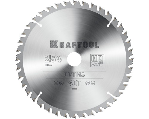 Пильный диск по дереву Optima, 254x30 мм, 40Т KRAFTOOL 36951-254-30