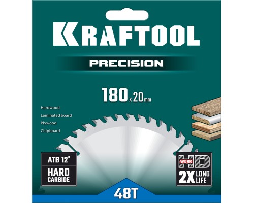 Пильный диск по дереву Precision, 180x20 мм, 48Т KRAFTOOL 36952-180-20