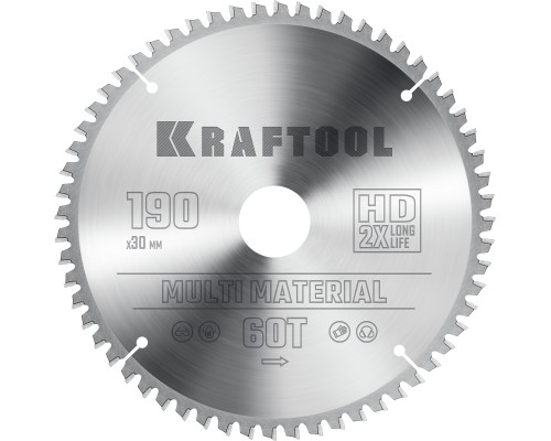 Пильный диск по алюминию Multi Material, 190x30 мм, 60Т KRAFTOOL 36953-190-30