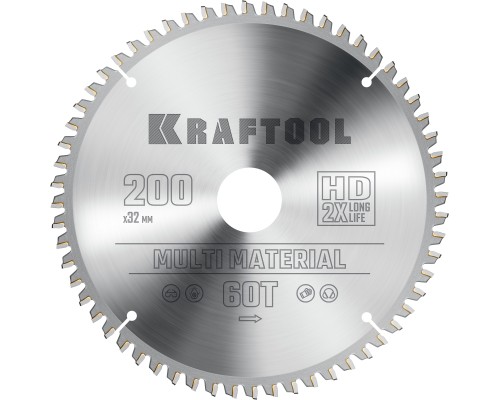 Пильный диск по алюминию Multi Material, 200x32 мм, 60Т KRAFTOOL 36953-200-32