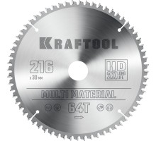 Пильный диск по алюминию Multi Material, 216x30 мм, 64Т KRAFTOOL 36953-216-30
