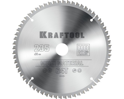 Пильный диск по алюминию Multi Material, 235x30 мм, 64Т KRAFTOOL 36953-235-30