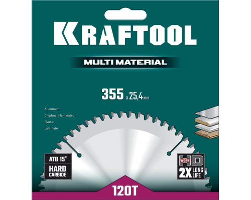 Пильный диск по алюминию Multi Material, 355x25.4 мм, 120Т KRAFTOOL 36953-355-25.4