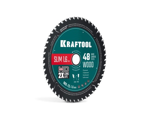 Диск пильный по дереву Slim wood cut 165x20x1.6 мм, 48Т KRAFTOOL 36955-165-20-48