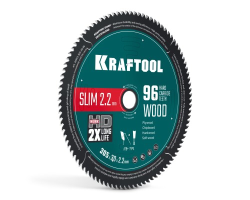 Диск пильный по дереву Slim wood cut 305x30x2.2 мм, 96Т KRAFTOOL 36955-305-30-96