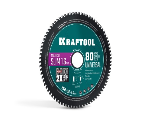 Диск пильный по дереву Slim multi cut 190x30x1.6 мм, 80Т KRAFTOOL 36957-190-30-80