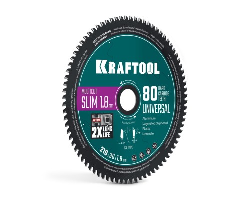 Диск пильный по дереву Slim multi cut 210x30x1.8 мм, 80Т KRAFTOOL 36957-210-30-80