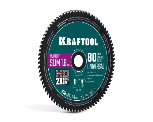 Диск пильный по дереву Slim multi cut 216x30x1.8 мм, 80Т KRAFTOOL 36957-216-30-80