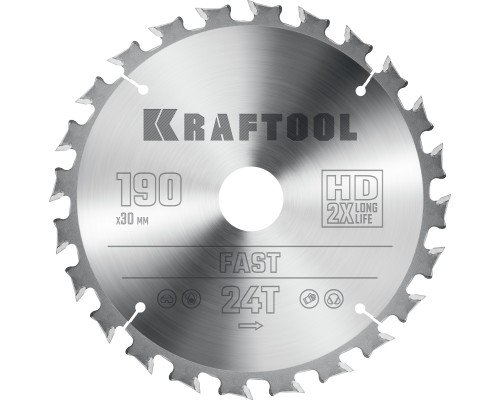 Пильный диск по дереву Fast, 190x30 мм, 24Т KRAFTOOL 36950-190-30