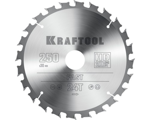 Пильный диск по дереву Fast, 250x30 мм, 24Т KRAFTOOL 36950-250-30