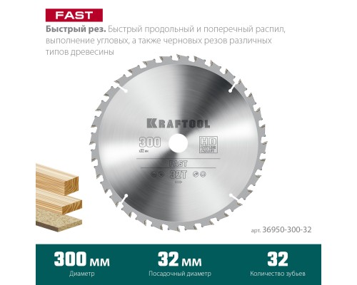 Пильный диск по дереву Fast, 300x32 мм, 32Т KRAFTOOL 36950-300-32