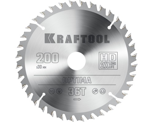 Пильный диск по дереву Optima, 200x30 мм, 36Т KRAFTOOL 36951-200-30