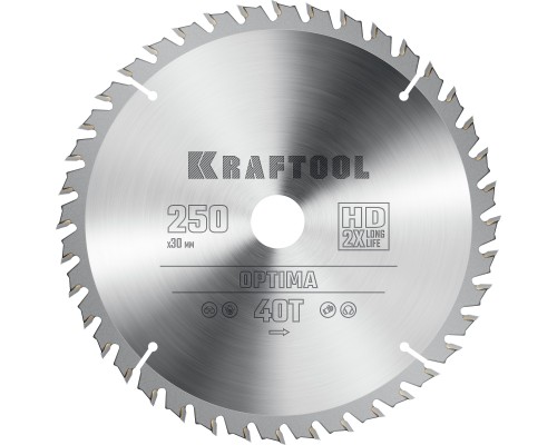 Пильный диск по дереву Optima, 250x30 мм, 40Т KRAFTOOL 36951-250-30