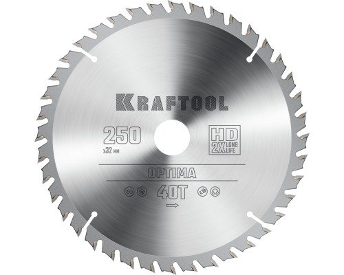 Пильный диск по дереву Optima, 250x32 мм, 40Т KRAFTOOL 36951-250-32