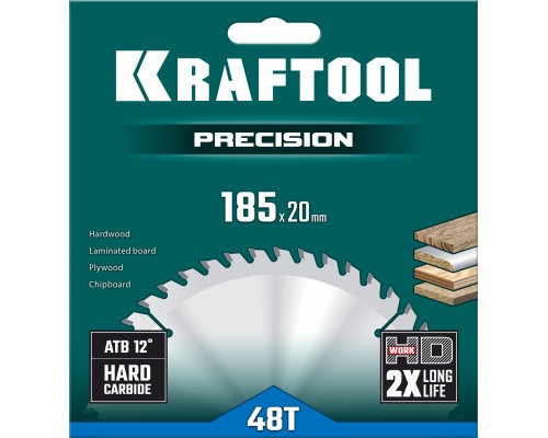 Пильный диск по дереву Precision, 185x20 мм, 48Т KRAFTOOL 36952-185-20