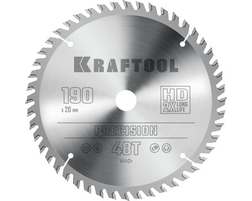 Пильный диск по дереву Precision, 190x20 мм, 48Т KRAFTOOL 36952-190-20