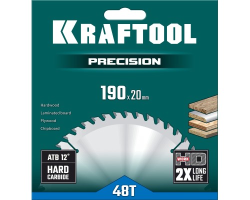 Пильный диск по дереву Precision, 190x20 мм, 48Т KRAFTOOL 36952-190-20