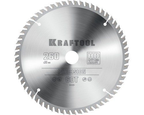 Пильный диск по дереву Precision, 260x30 мм, 60Т KRAFTOOL 36952-260-30