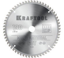 Пильный диск по алюминию Multi Material, 190x20 мм, 60Т KRAFTOOL 36953-190-20