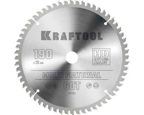 Пильный диск по алюминию Multi Material, 190x20 мм, 60Т KRAFTOOL 36953-190-20