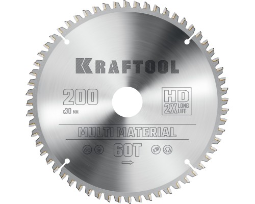 Пильный диск по алюминию Multi Material, 200x30 мм, 60Т KRAFTOOL 36953-200-30