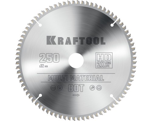 Пильный диск по алюминию Multi Material, 250x32 мм, 80Т KRAFTOOL 36953-250-32