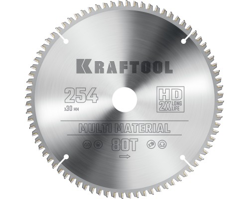 Пильный диск по алюминию Multi Material, 254x30 мм, 80Т KRAFTOOL 36953-254-30