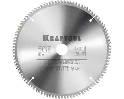 Пильный диск по алюминию Multi Material, 260x30 мм, 100Т KRAFTOOL 36953-260-30