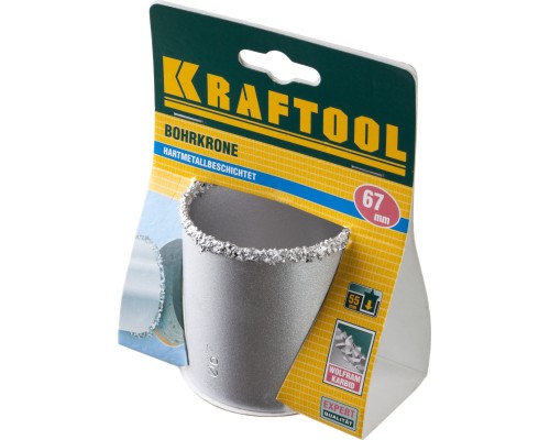 Коронка кольцевая 67 мм, L 55 мм, карбид вольфрама KRAFTOOL 33401-67_z01