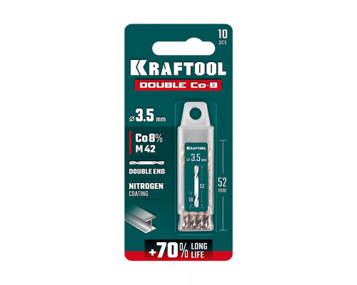 Сверло двухстороннее по металлу сталь M42(+8%Co) класс А DOUBLE Сo-8 3.5х52 мм KRAFTOOL 29654-3.5-10 Сверло двухстороннее по металлу сталь M42(+8%Co) класс А DOUBLE Сo-8 3.5х52 мм KRAFTOOL 29654-3.5-10